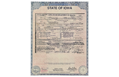 US IOWA Birth Certificate